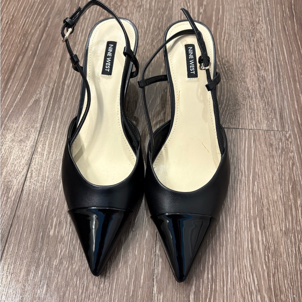 Nine West Black Pointed Patent-Toe Slingback Pumps